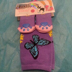 Chatties Owner& Pet Matching Socks "Purple with butterflies" For Small Pups